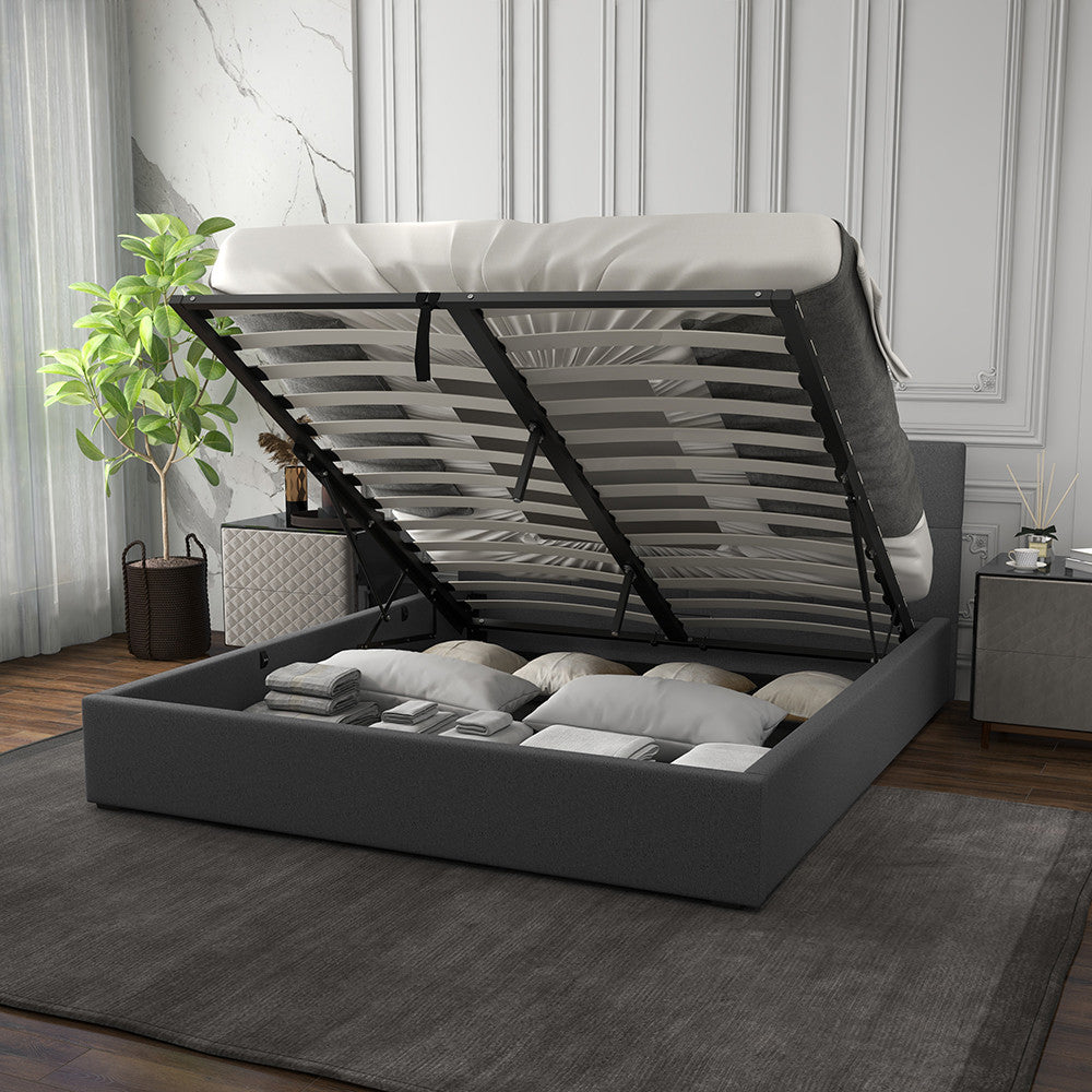 Milano Capri Luxury Gas Lift Bed With Headboard (Model 3) - Grey No.28 - Double-1919280825237639172