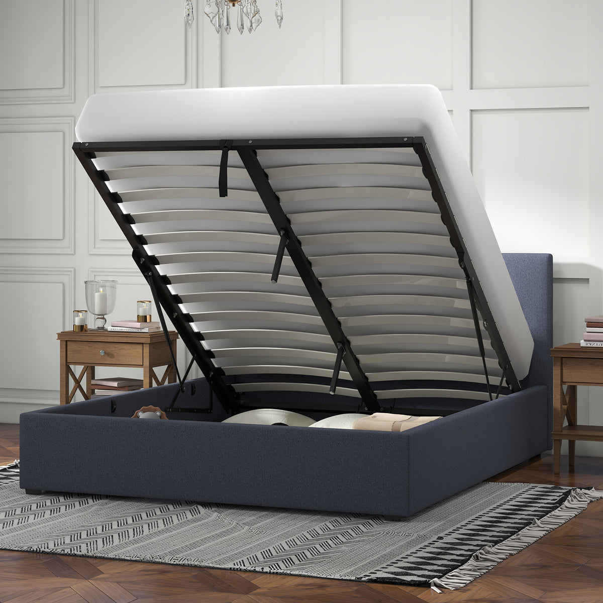 Milano Luxury Gas Lift Bed with Headboard (Model 1) - Charcoal No.35 - King Single-1922443466072264705