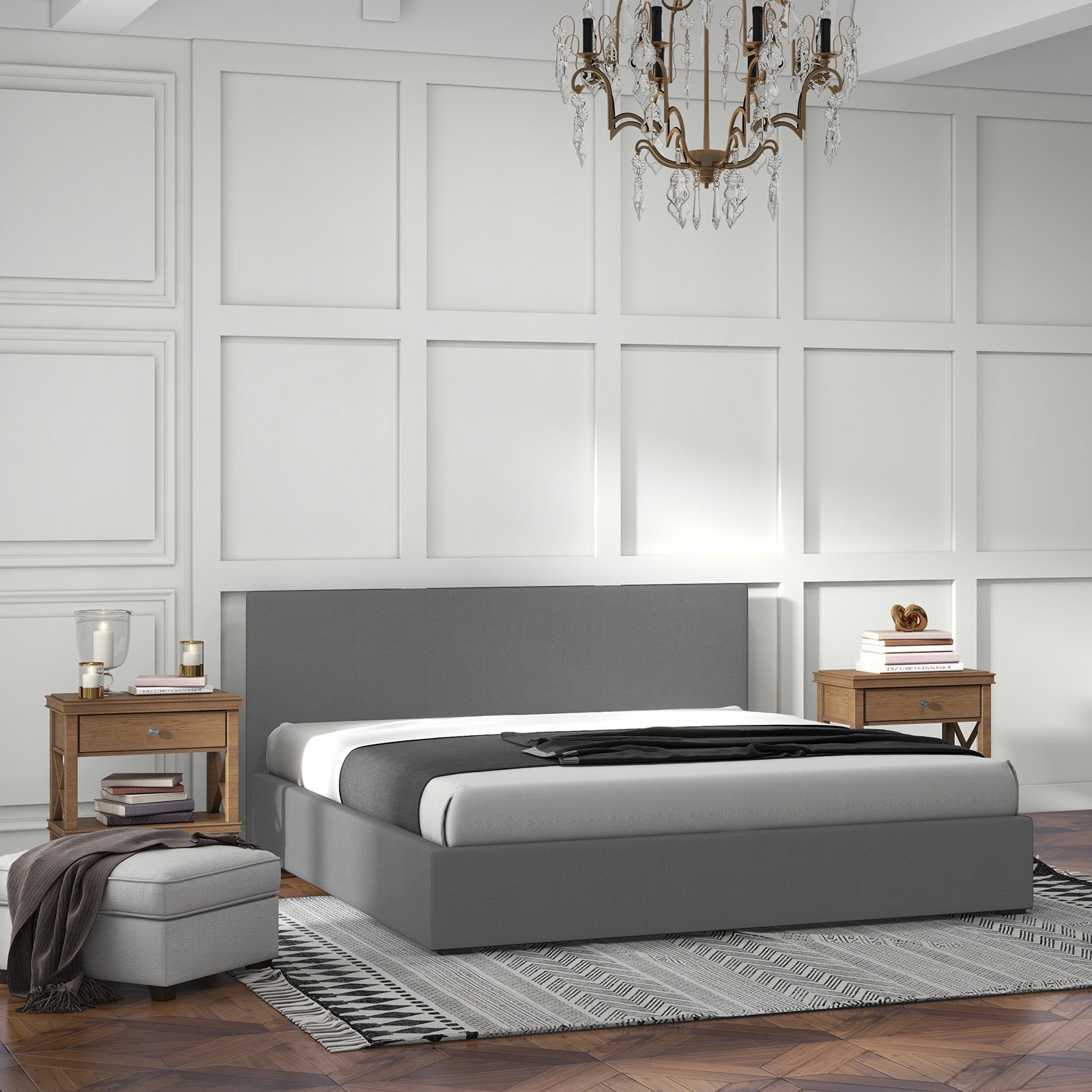 Milano Sienna Luxury Bed with Headboard (Model 2) - Grey No.28 - Single-1927503919358021634