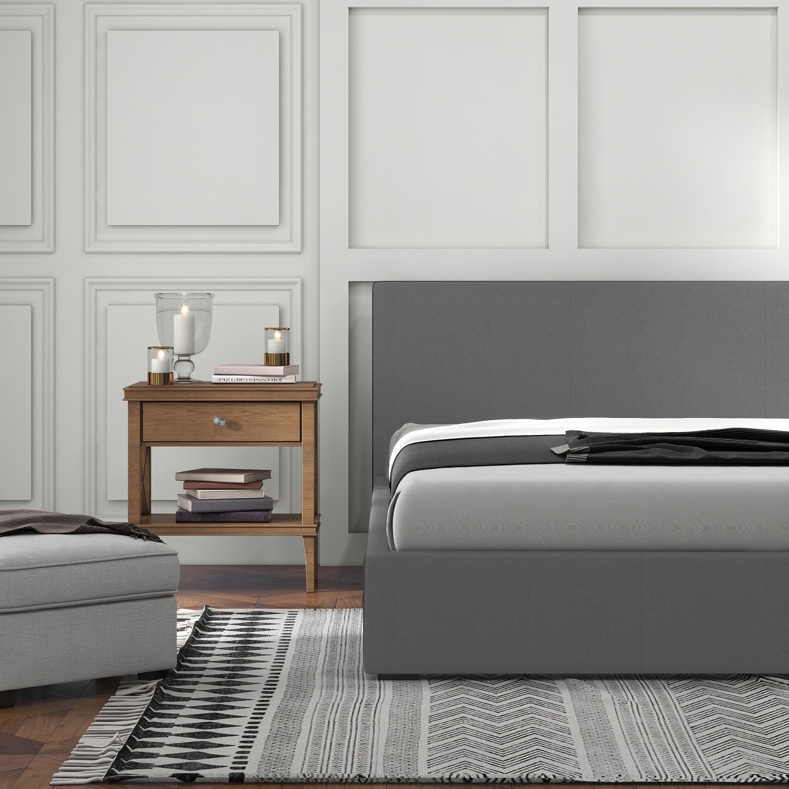 Milano Sienna Luxury Bed with Headboard (Model 2) - Grey No.28 - Single-1927503919358021636
