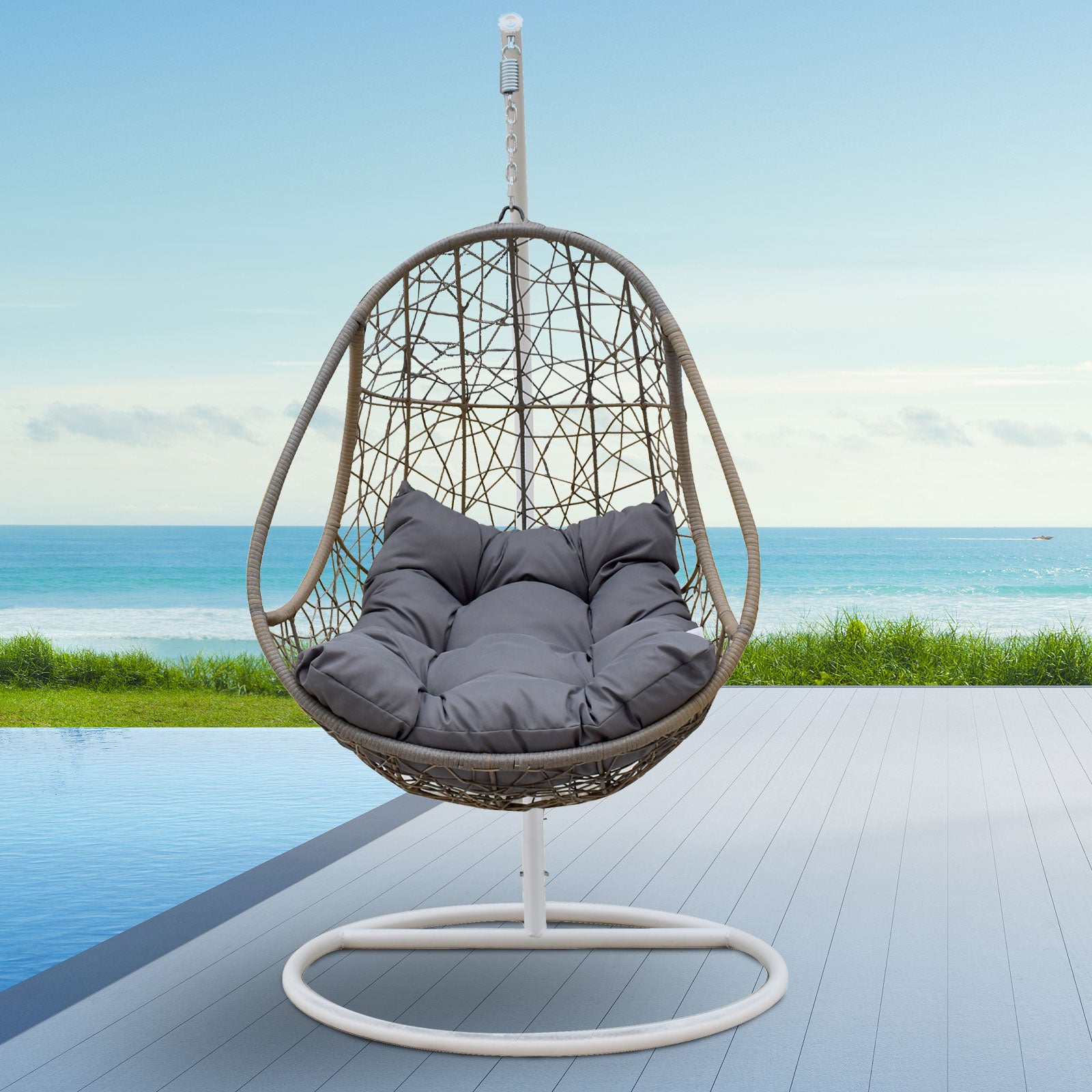 Arcadia Furniture Rocking Egg Chair - Oatmeal and Grey-1927503927843098625