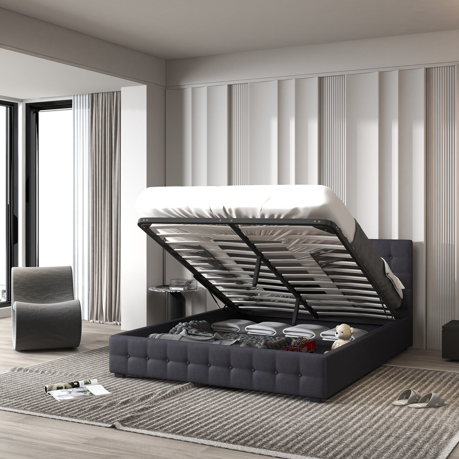 Milano Decor Eden Gas Lift Bed - Dark Grey - Queen-1924671868619591682