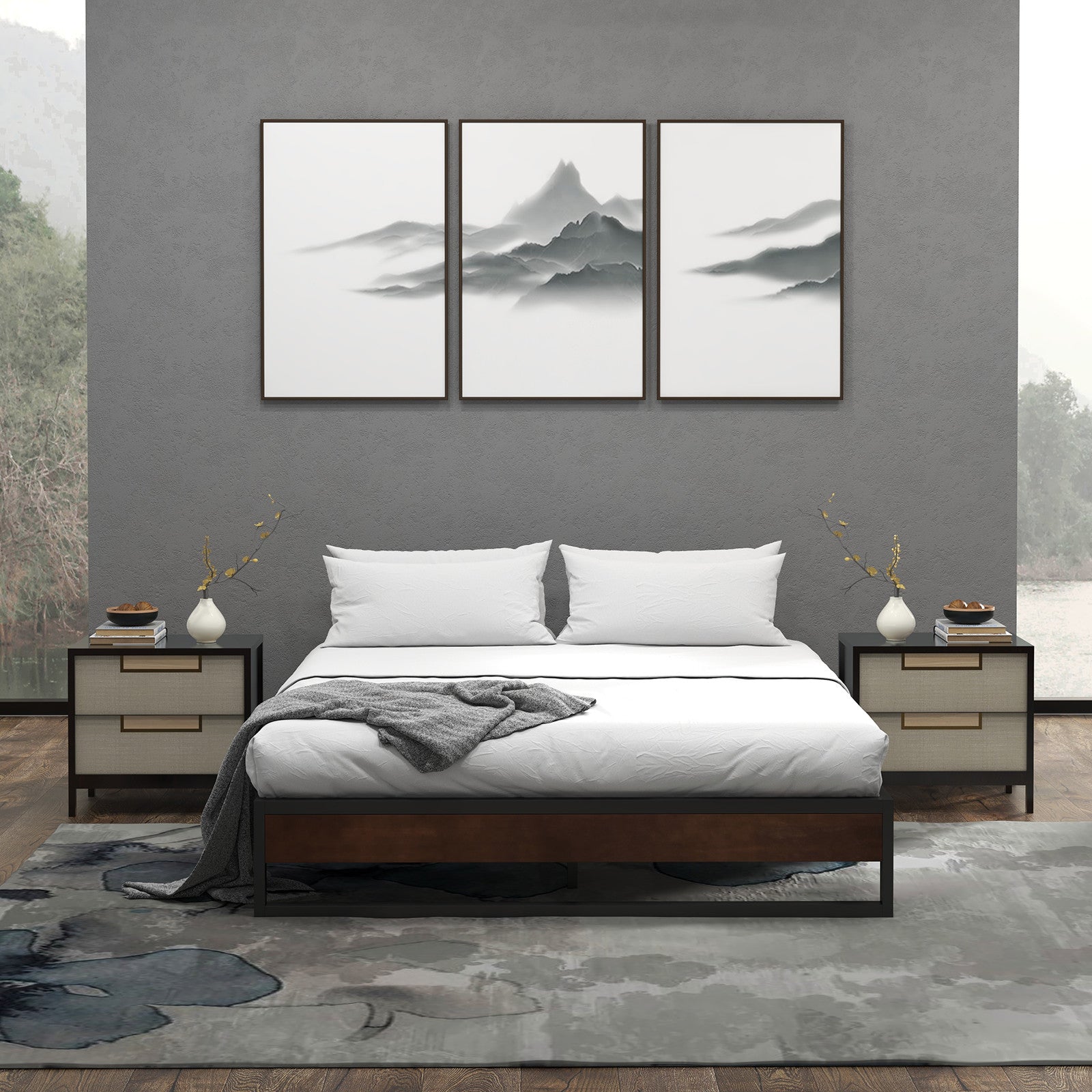 Sorrento Metal and Wood bed base - Single-1927503923795595266
