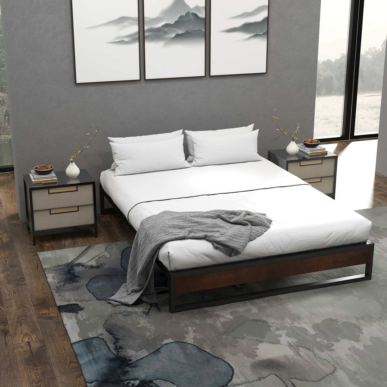 Sorrento Metal and Wood bed base - Single-1927503923795595269