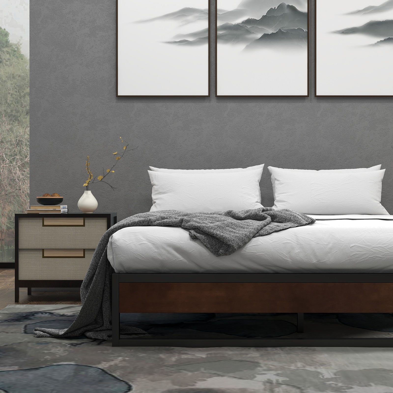 Sorrento Metal and Wood bed base - Single-1927503923795595270