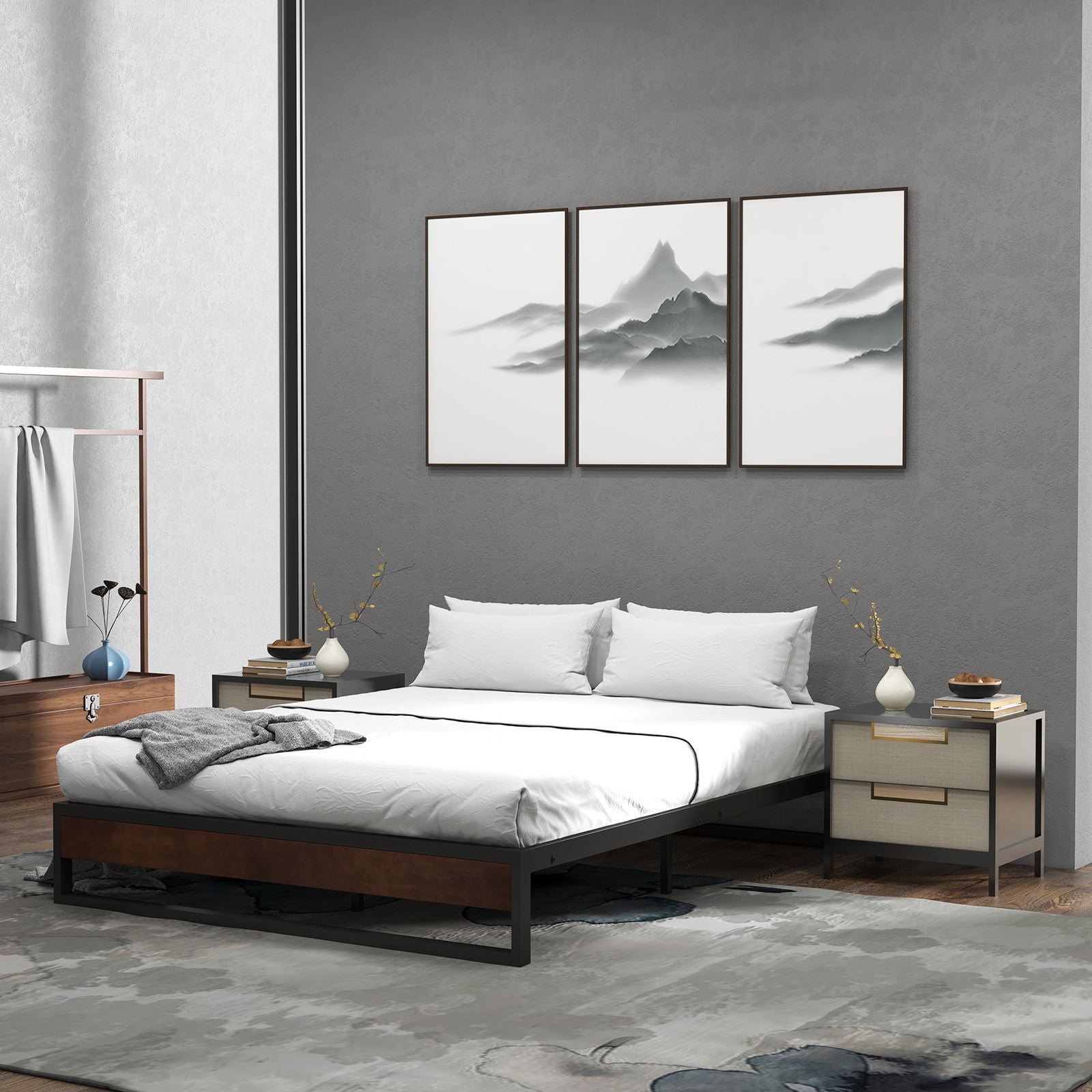 Sorrento Metal and Wood bed base - Single-1927503923795595271