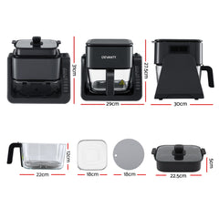 Devanti 2-IN-1 Air Fryer 5.5L Dual Zone Fryers Electric Cooker with Top BBQ Grill & Bot