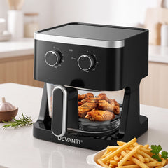 Devanti 4.5L Glass Air Fryer Kitchen Oven Knob Control 1350W Healthy Cooker