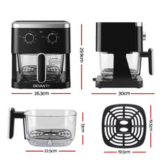 Devanti 4.5L Glass Air Fryer Kitchen Oven Knob Control 1350W Healthy Cooker