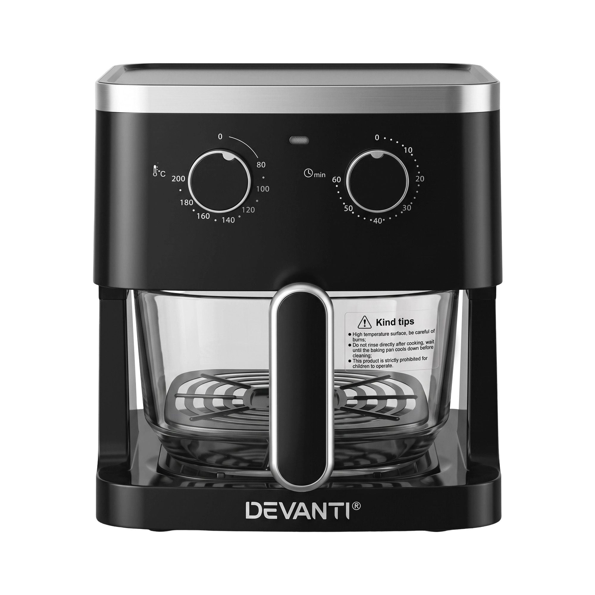 Devanti 4.5L Glass Air Fryer Kitchen Oven Knob Control 1350W Healthy Cooker