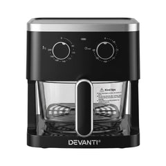 Devanti 4.5L Glass Air Fryer Kitchen Oven Knob Control 1350W Healthy Cooker