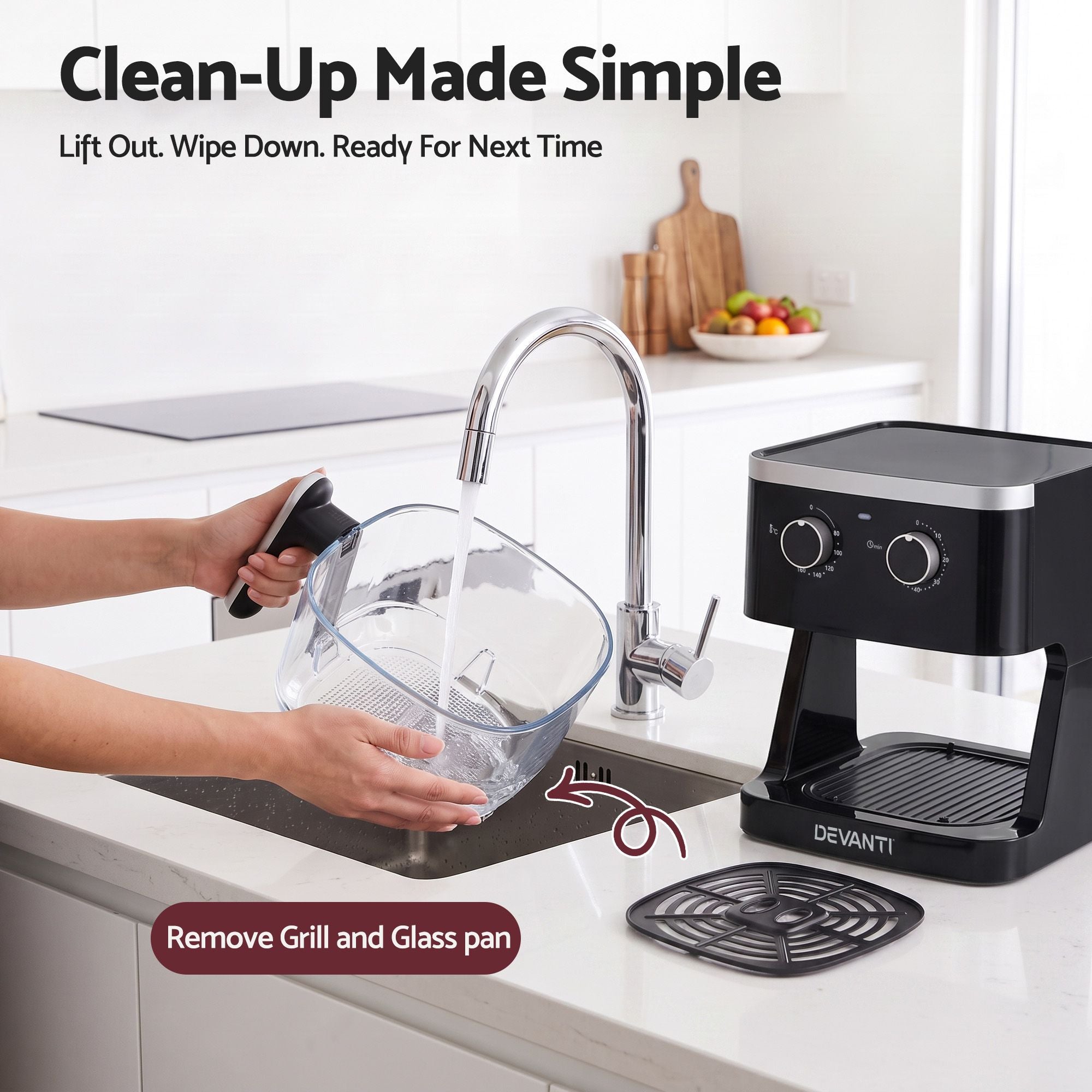 Devanti 4.5L Glass Air Fryer Kitchen Oven Knob Control 1350W Healthy Cooker