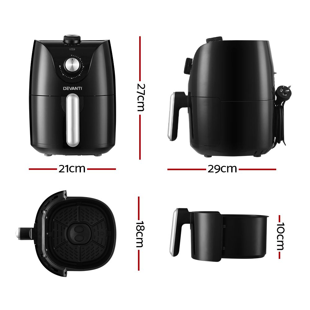 Devanti Air Fryer 2.5L Knob Fryers Free Delivery