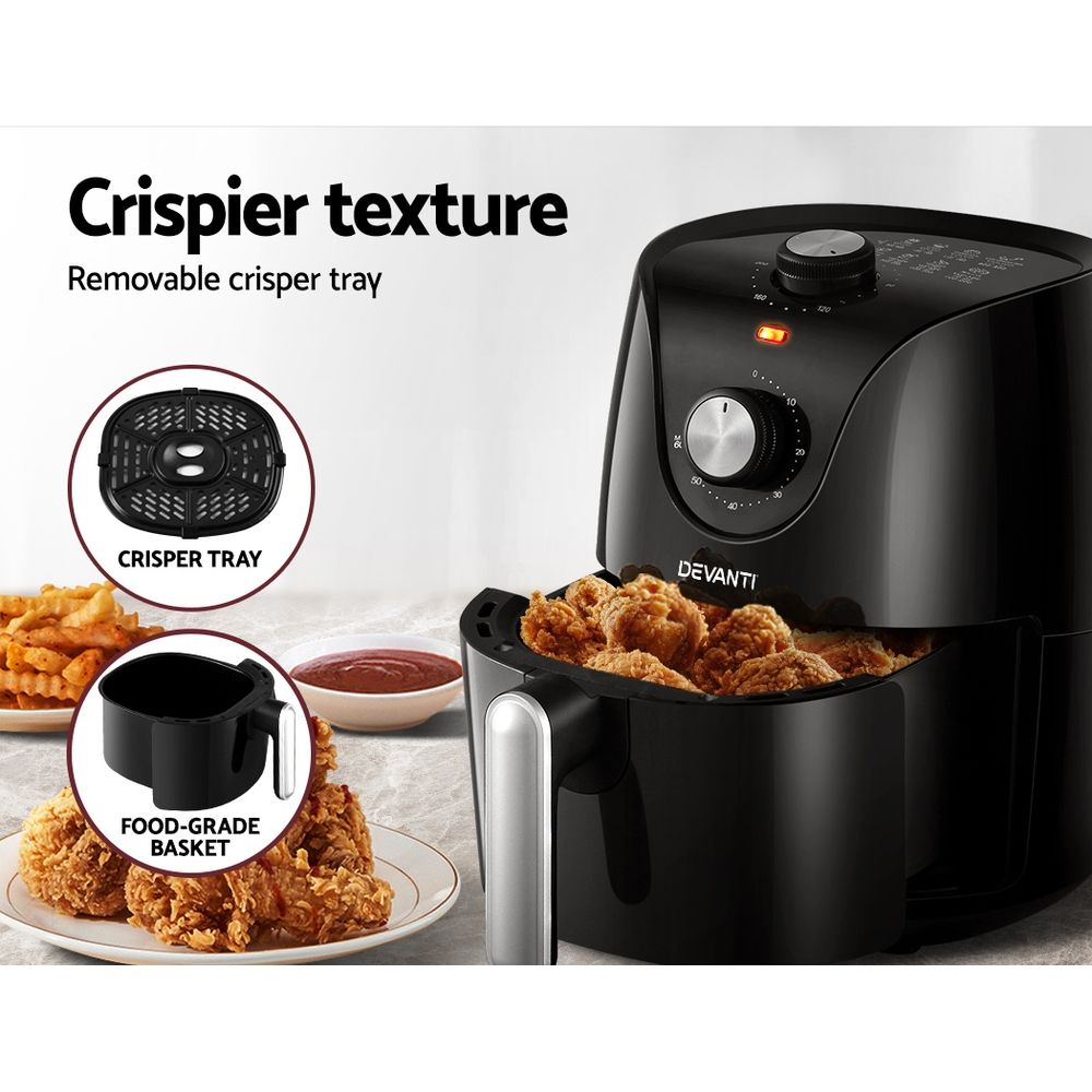 Devanti Air Fryer 2.5L Knob Fryers Free Delivery