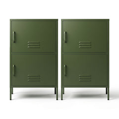 Artiss 2x Buffet Sideboard Cabinet Storage Cupboard 2 Doors Metal Green DOUBLE