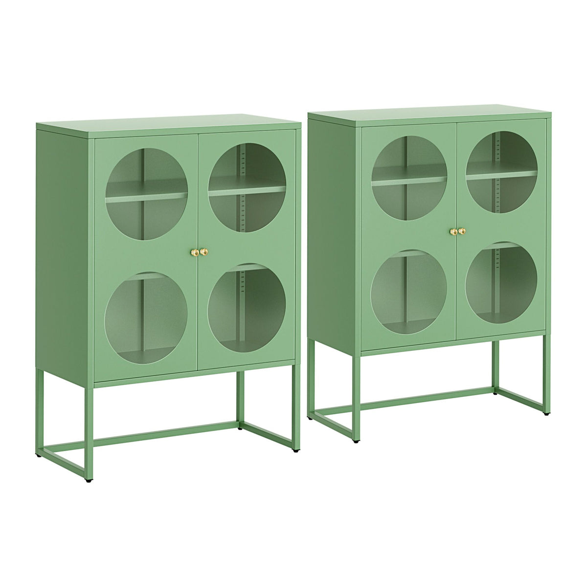 Artiss 2x Buffet Sideboard Cabinet ELLA Cupboard Storage Glass Doors Metal Green