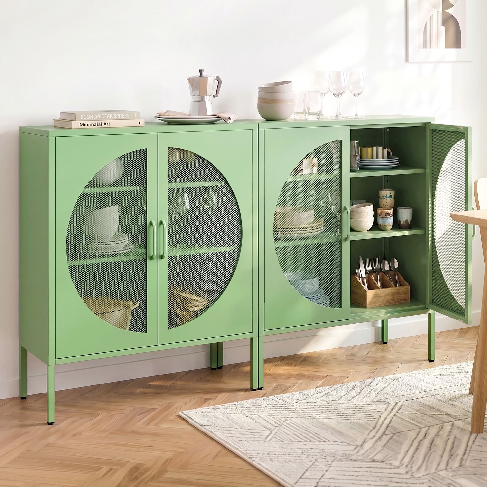 Artiss 2x Buffet Sideboard Cabinet ELSA Cupboard Storage Mesh Doors Metal Green