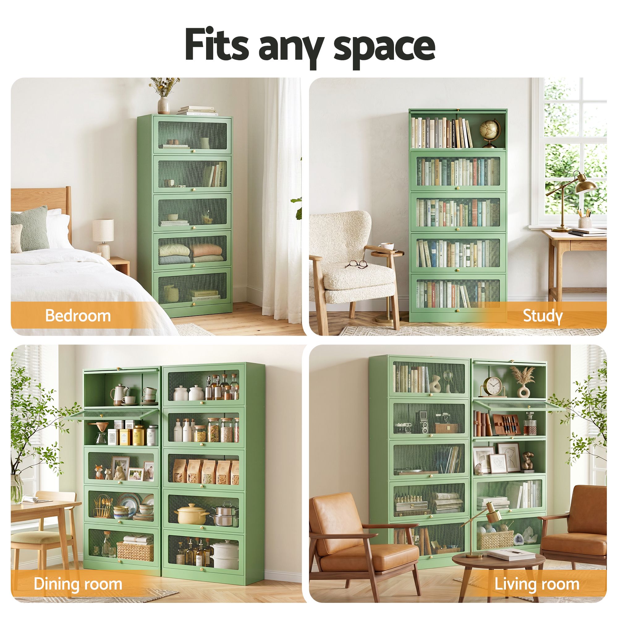 Artiss 2x Buffet Sideboard Cabinet Storage Cupboard Mesh Doors Metal ELIA Green
