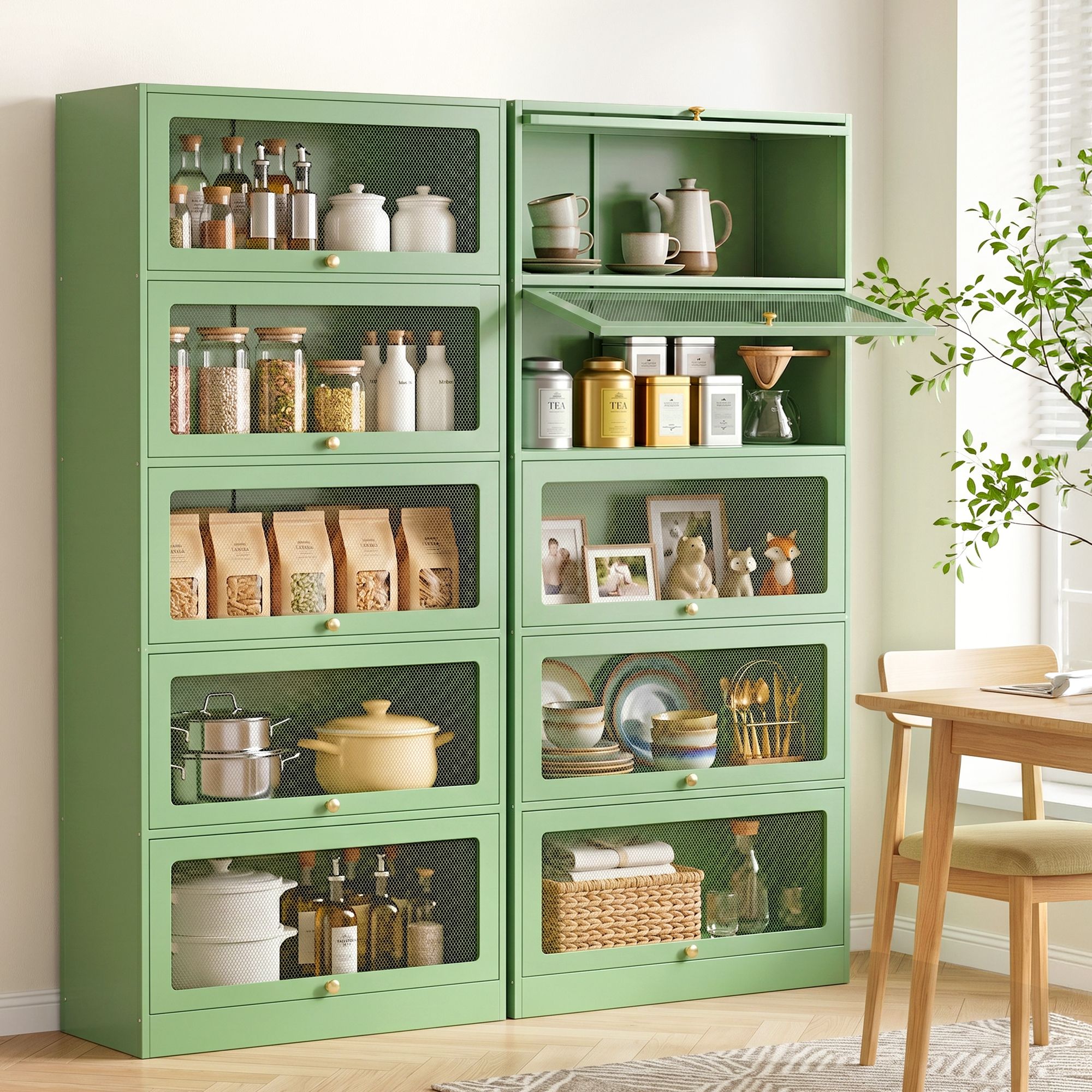 Artiss 2x Buffet Sideboard Cabinet Storage Cupboard Mesh Doors Metal ELIA Green