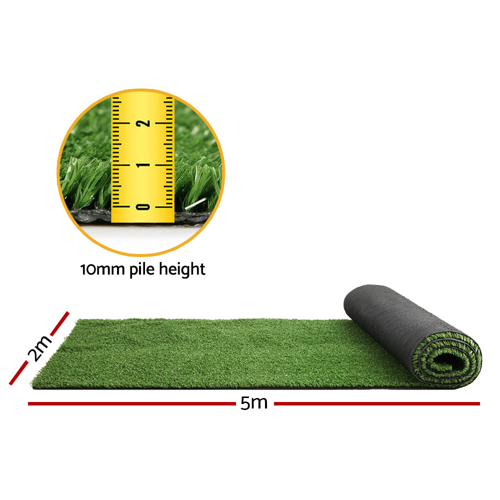 Prime Turf Artificial Grass 2mx5m 10mm Synthetic Fake Lawn Turf Plant Plastic