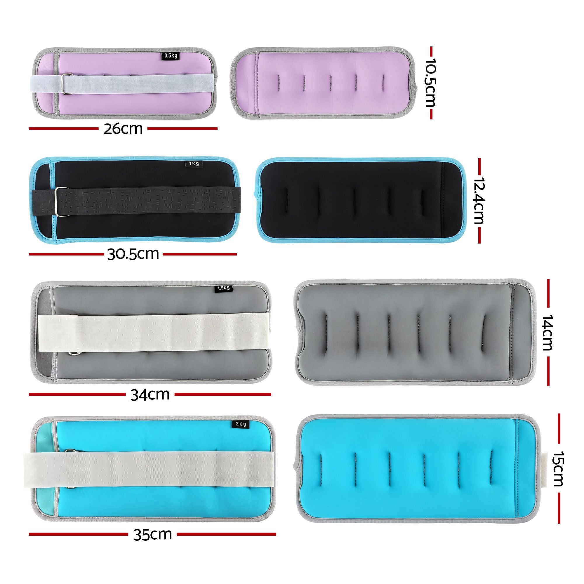 Everfit Ankle Wrist Weights for Women & Men, 4 Colors Set with 1 2 3 4kg