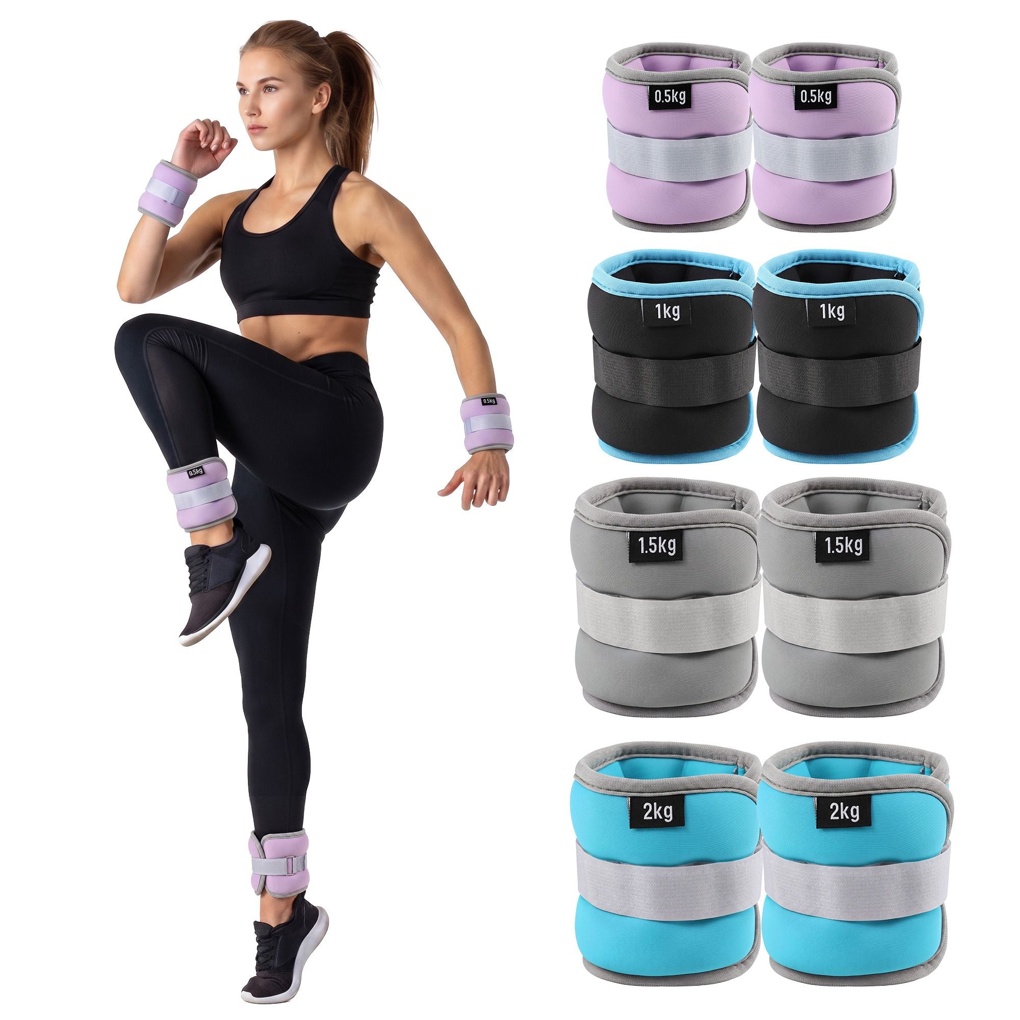 Everfit Ankle Wrist Weights for Women & Men, 4 Colors Set with 1 2 3 4kg