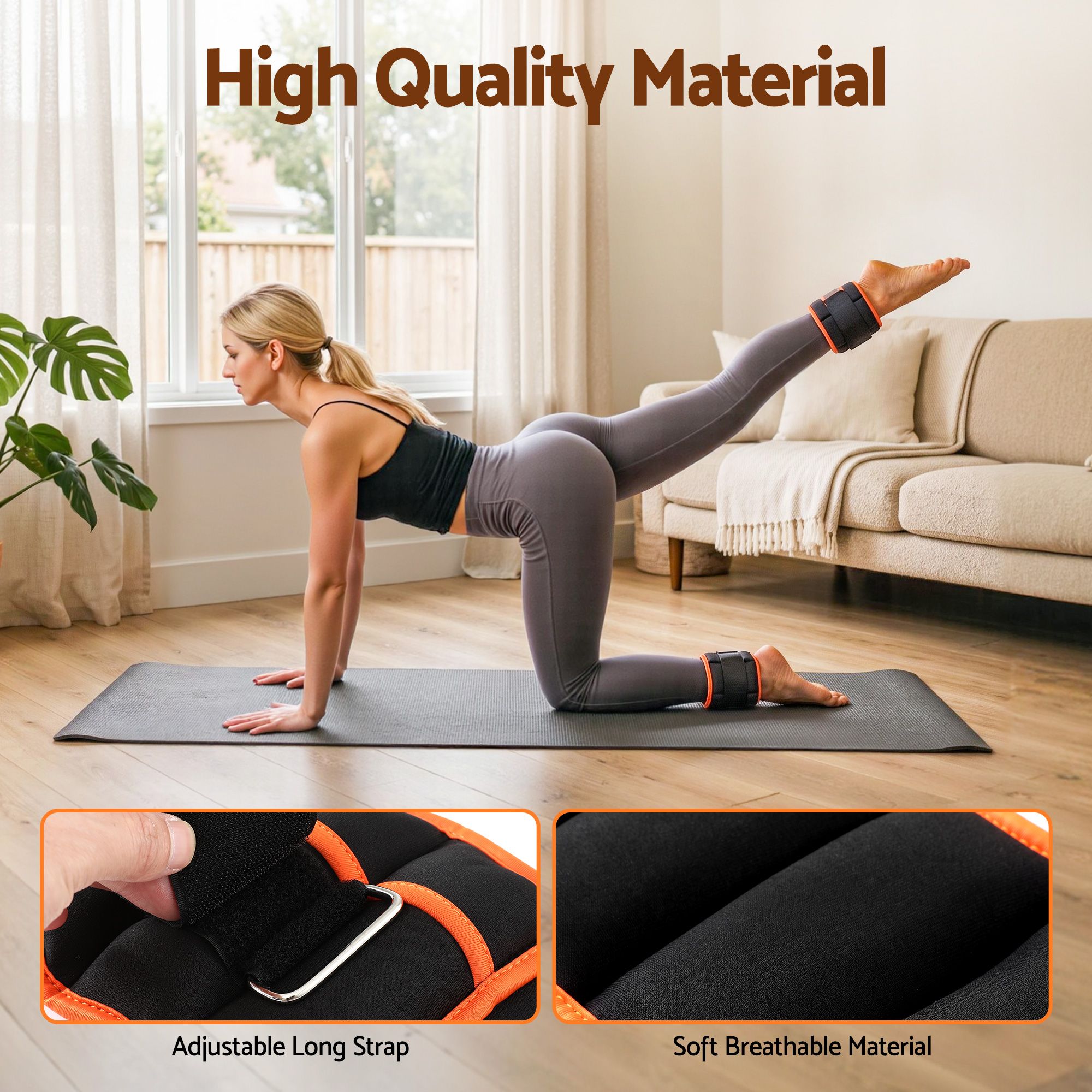 Everfit Adjustable Ankle Weights, 1 Pair (0.9-4.55Kg) Removable Sandbags for