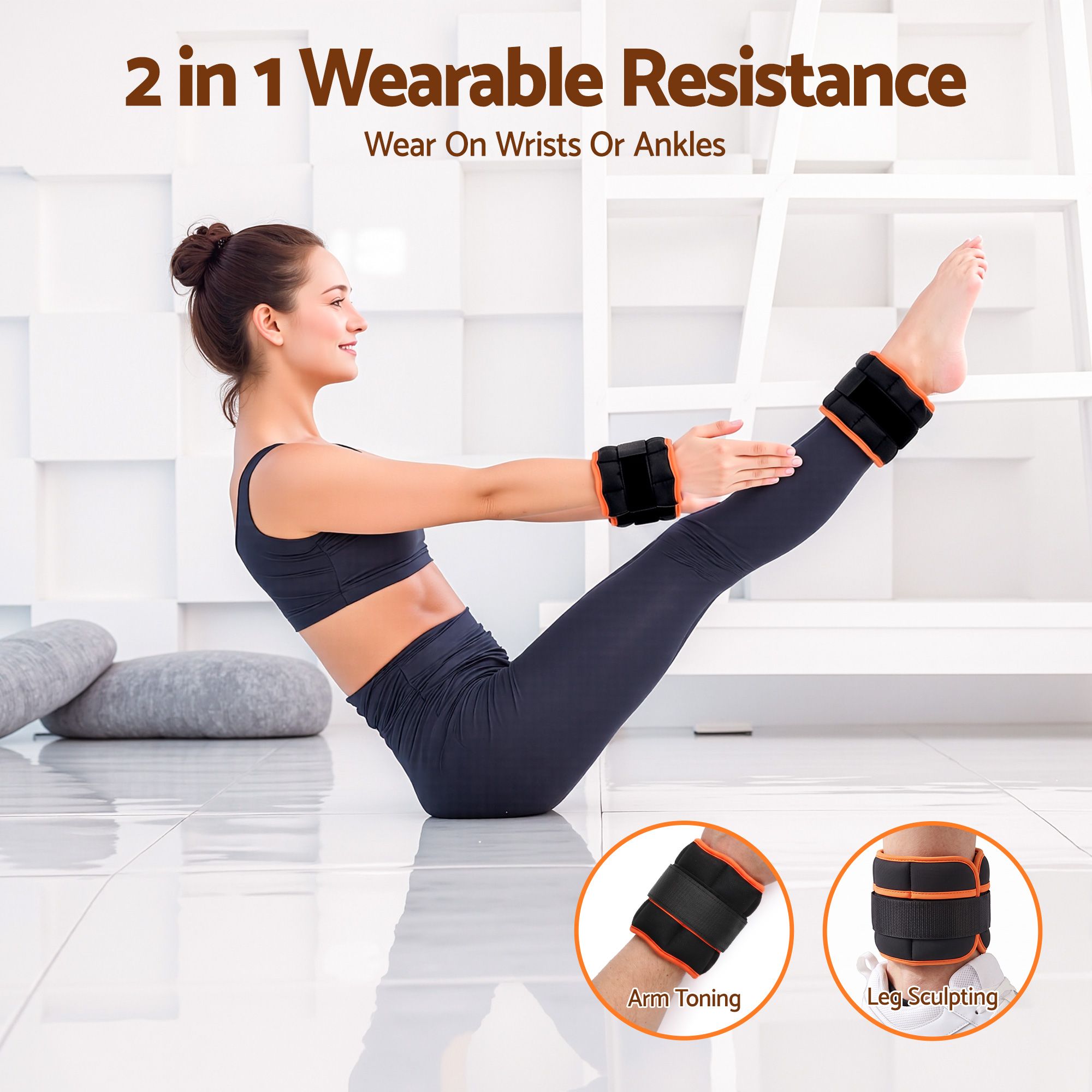 Everfit Adjustable Ankle Weights, 1 Pair (0.9-4.55Kg) Removable Sandbags for