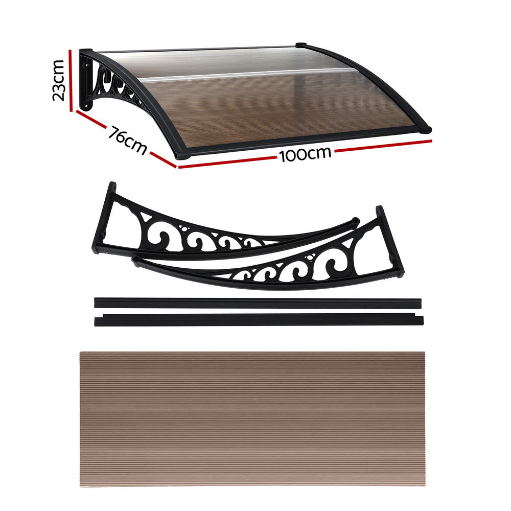 Instahut Window Door Awning 0.8mx1m Brown Free Delivery