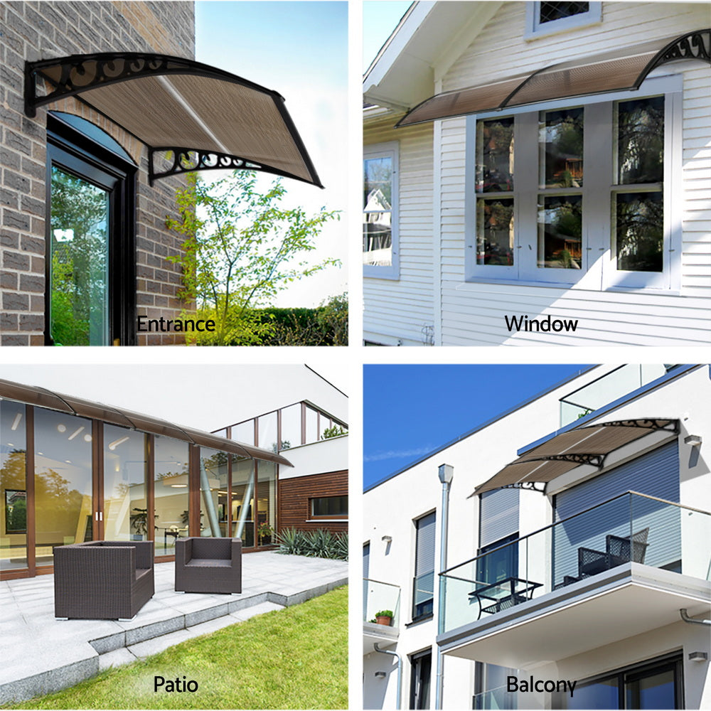 Instahut Window Door Awning 0.8mx1m Brown Free Delivery