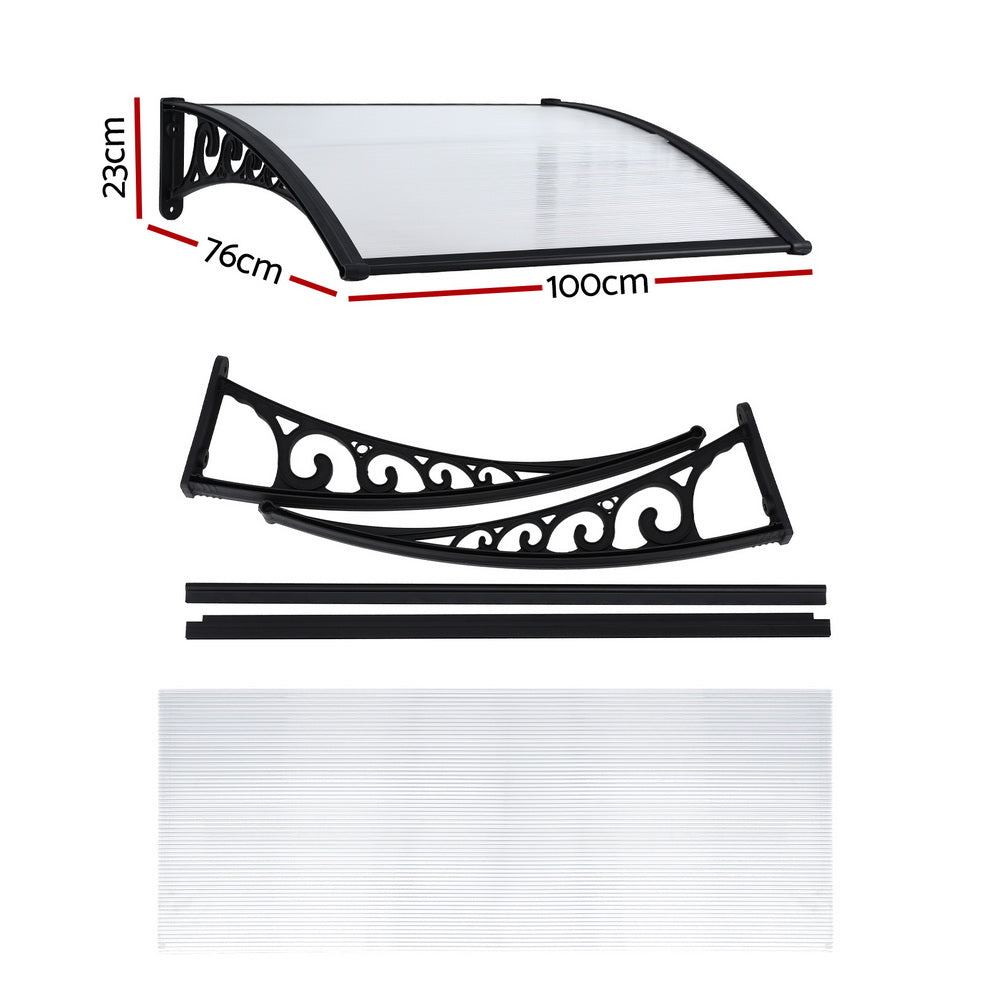 Instahut Window Door Awning 0.8mx1m Transparent Free Delivery