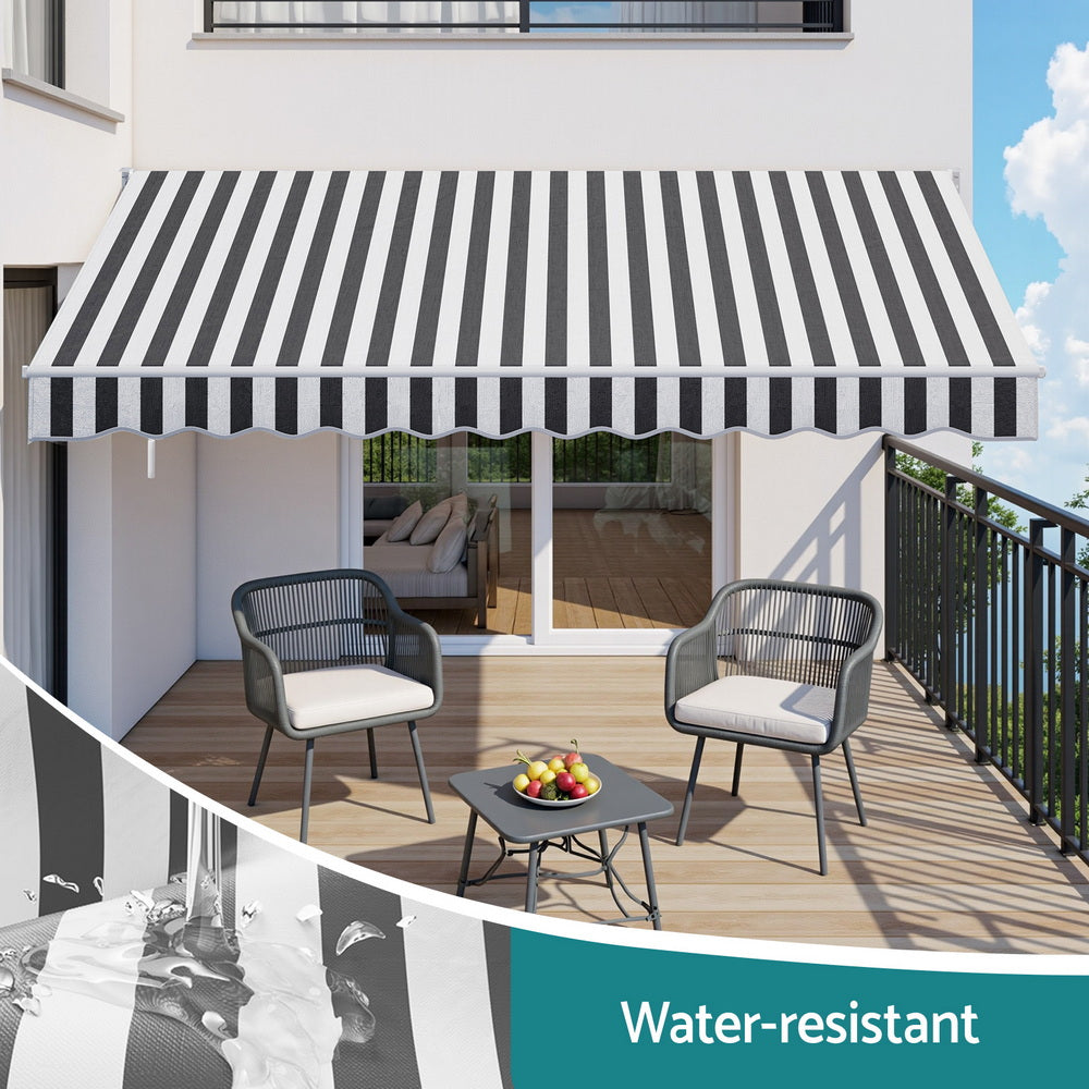 Instahut Retractable Folding Arm Awning Manual Sunshade 5Mx3M Grey White