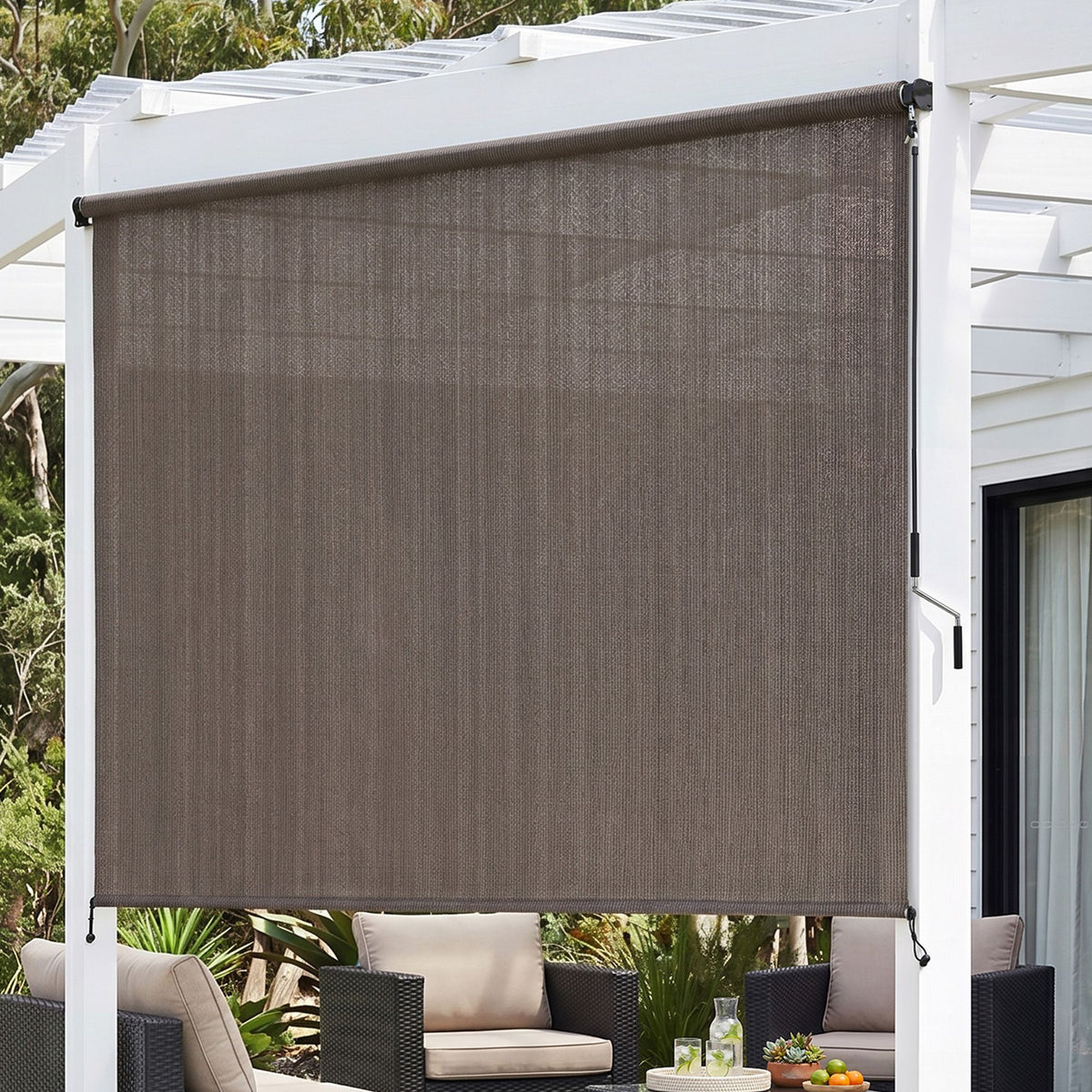 Instahut 3X2.5M Outdoor Blinds Awning Roll Down Retractable Knit Fabric Outdoor