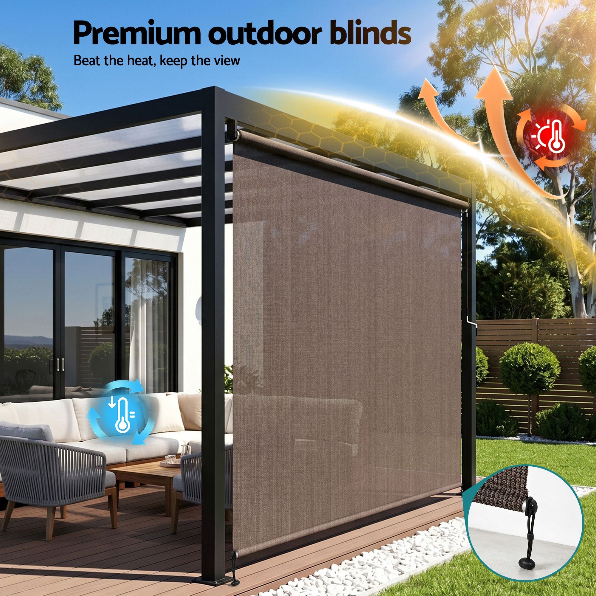 Instahut 3X2.5M Outdoor Blinds Awning Roll Down Retractable Knit Fabric Outdoor