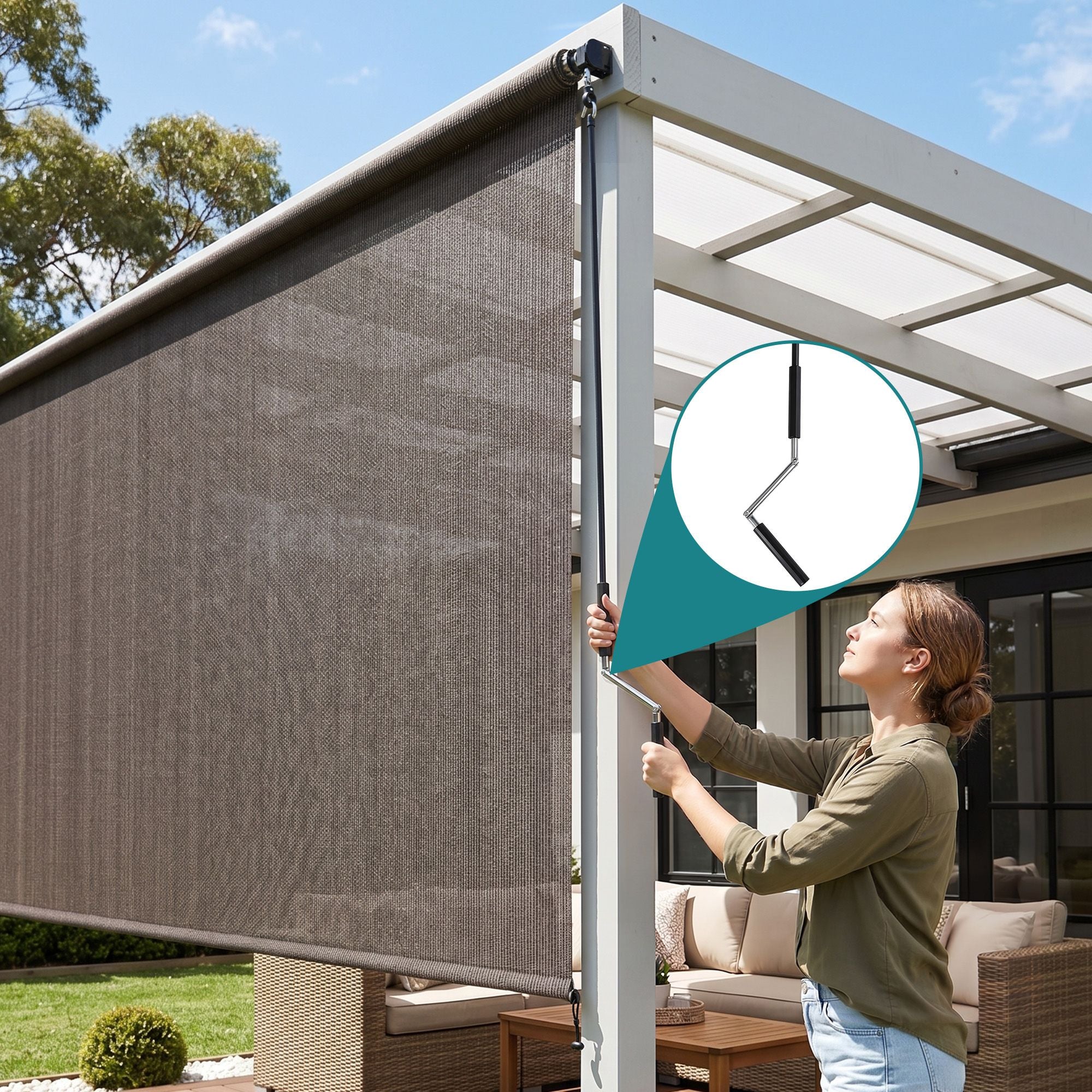 Instahut 3X2.5M Outdoor Blinds Awning Roll Down Retractable Knit Fabric Outdoor
