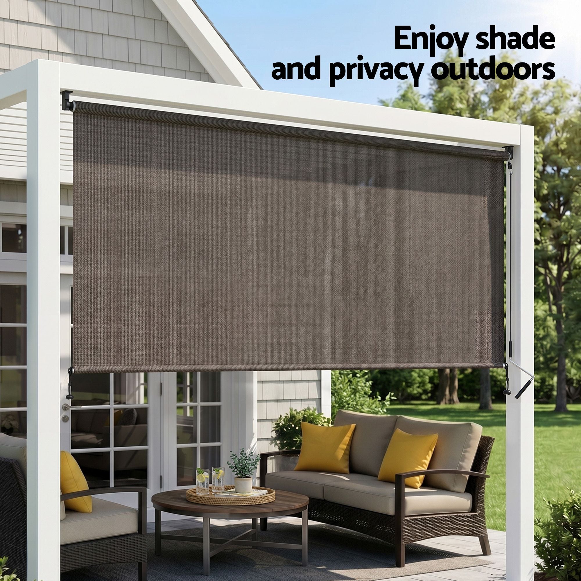 Instahut 3X2.5M Outdoor Blinds Awning Roll Down Retractable Knit Fabric Outdoor