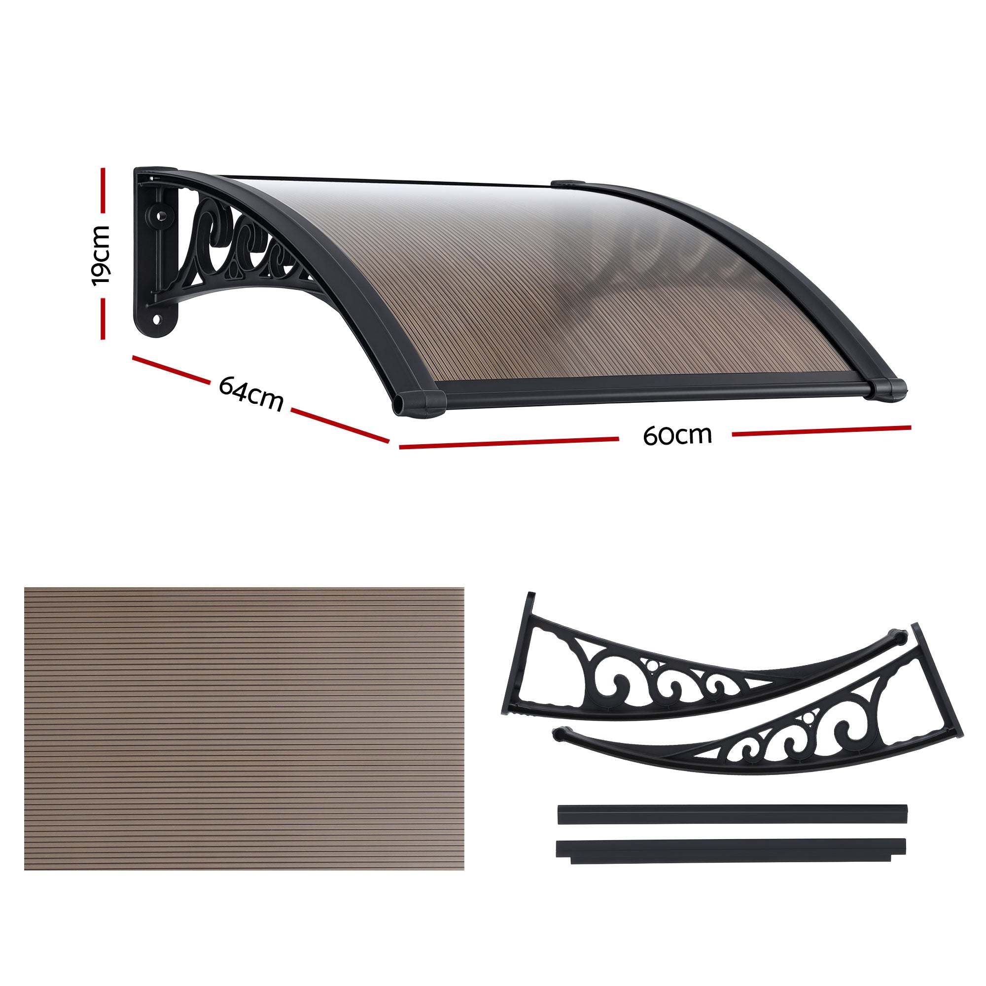 Instahut Window Awning Drainage 0.6mx0.6m Outdoor Brown Free Delivery