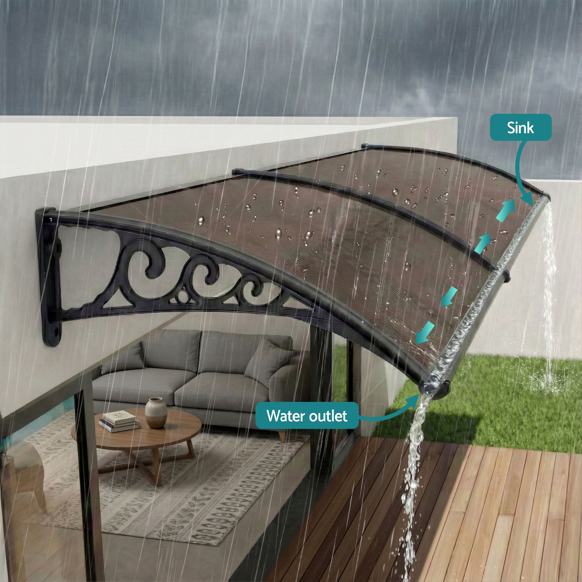 Instahut Window Awning Drainage 0.6mx0.6m Outdoor Brown Free Delivery