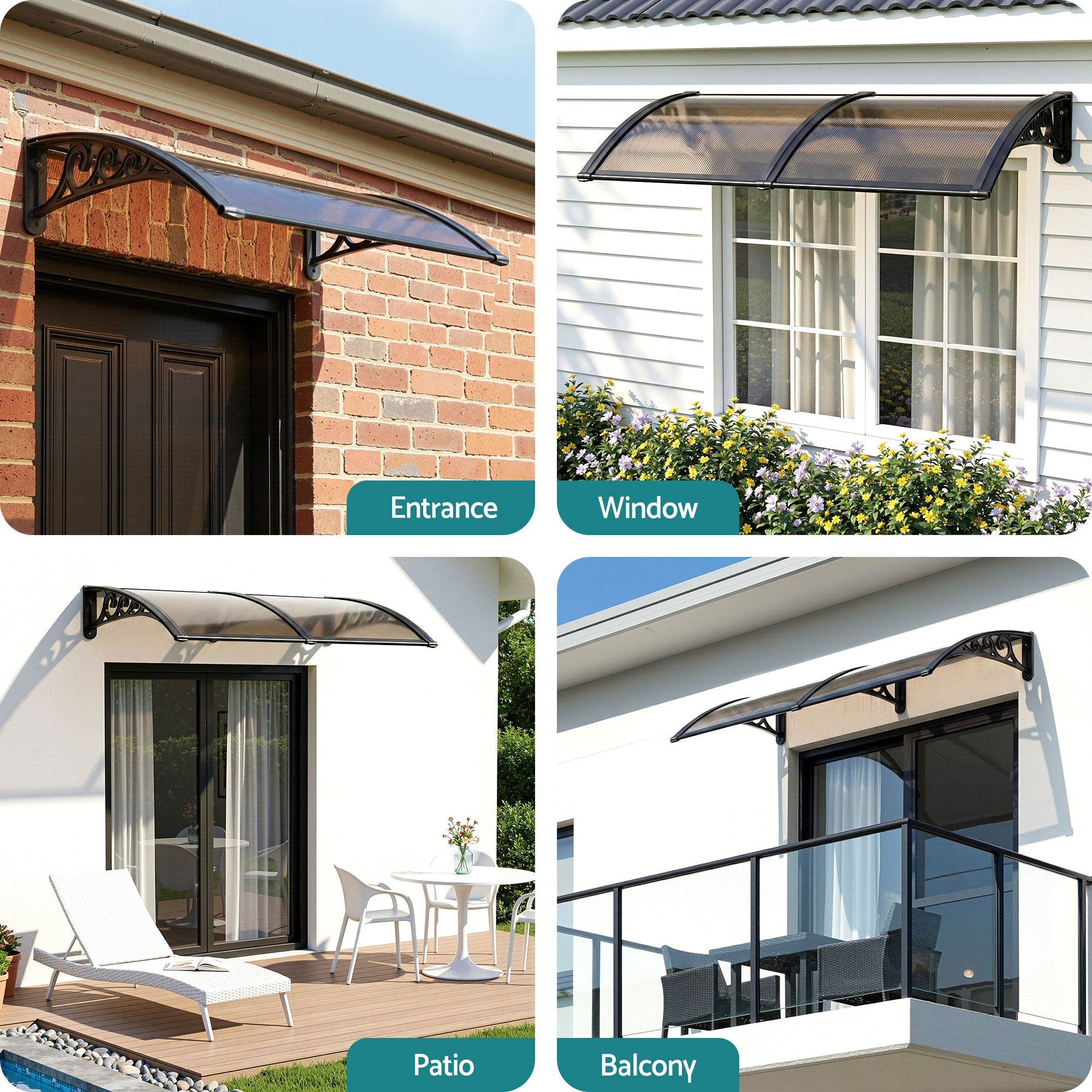 Instahut Window Awning Drainage 0.6mx0.6m Outdoor Brown Free Delivery