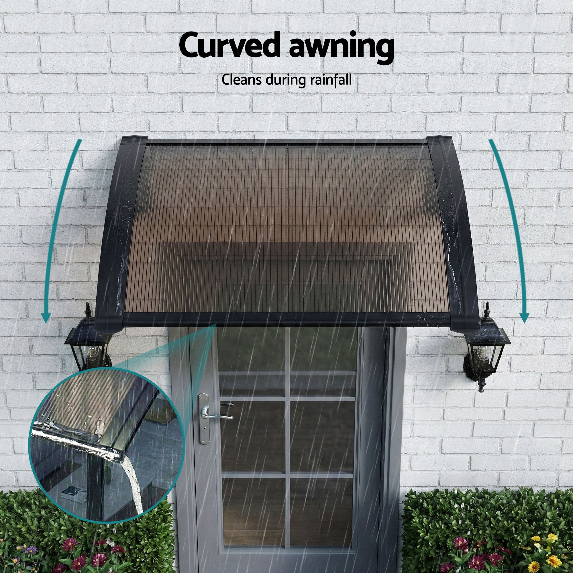 Instahut Window Awning Drainage 0.6mx0.6m Outdoor Brown Free Delivery