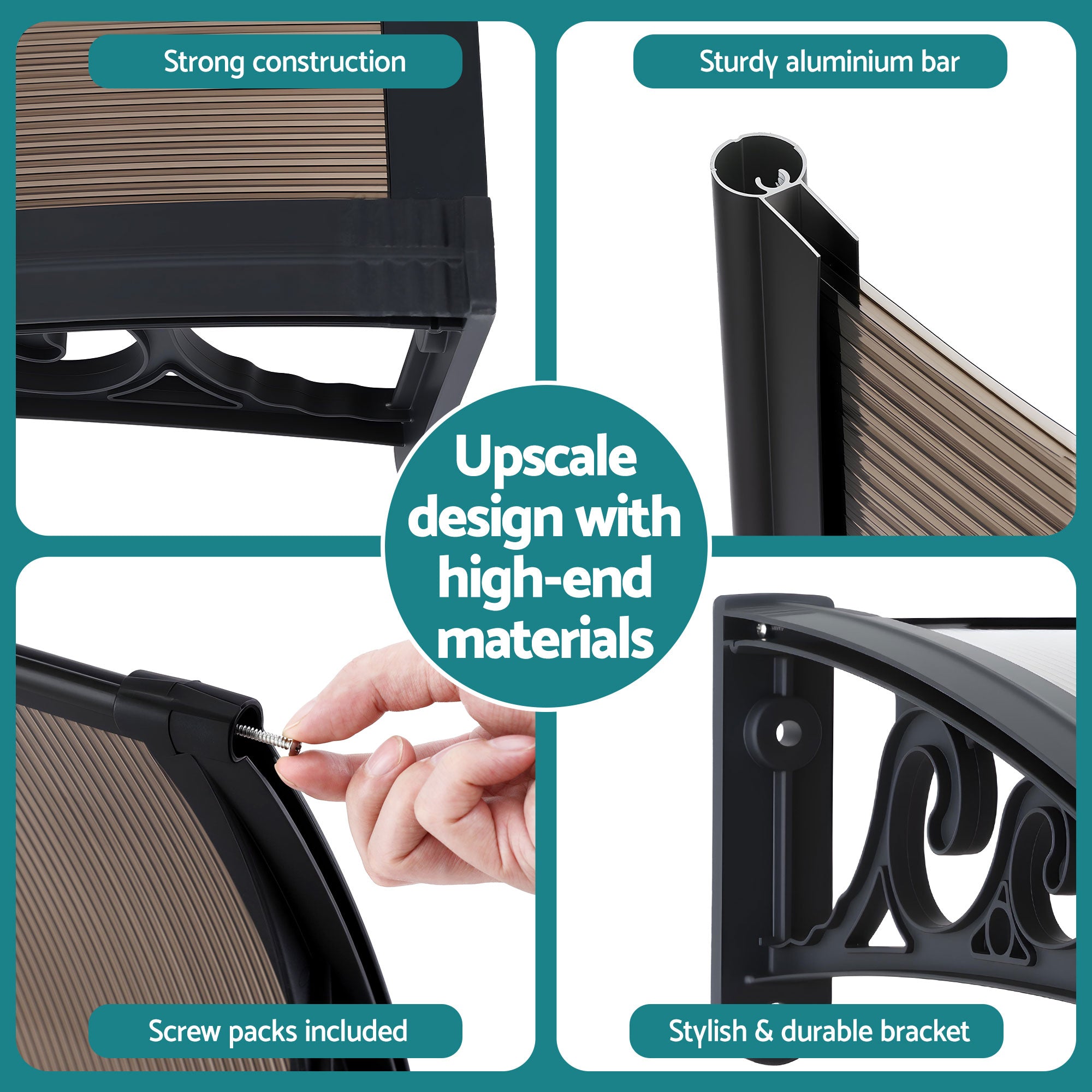 Instahut Window Awning Drainage 0.6mx0.6m Outdoor Brown Free Delivery