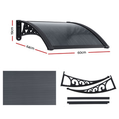 Instahut Window Awning Drainage 0.6mx0.6m Outdoor Grey Free Delivery