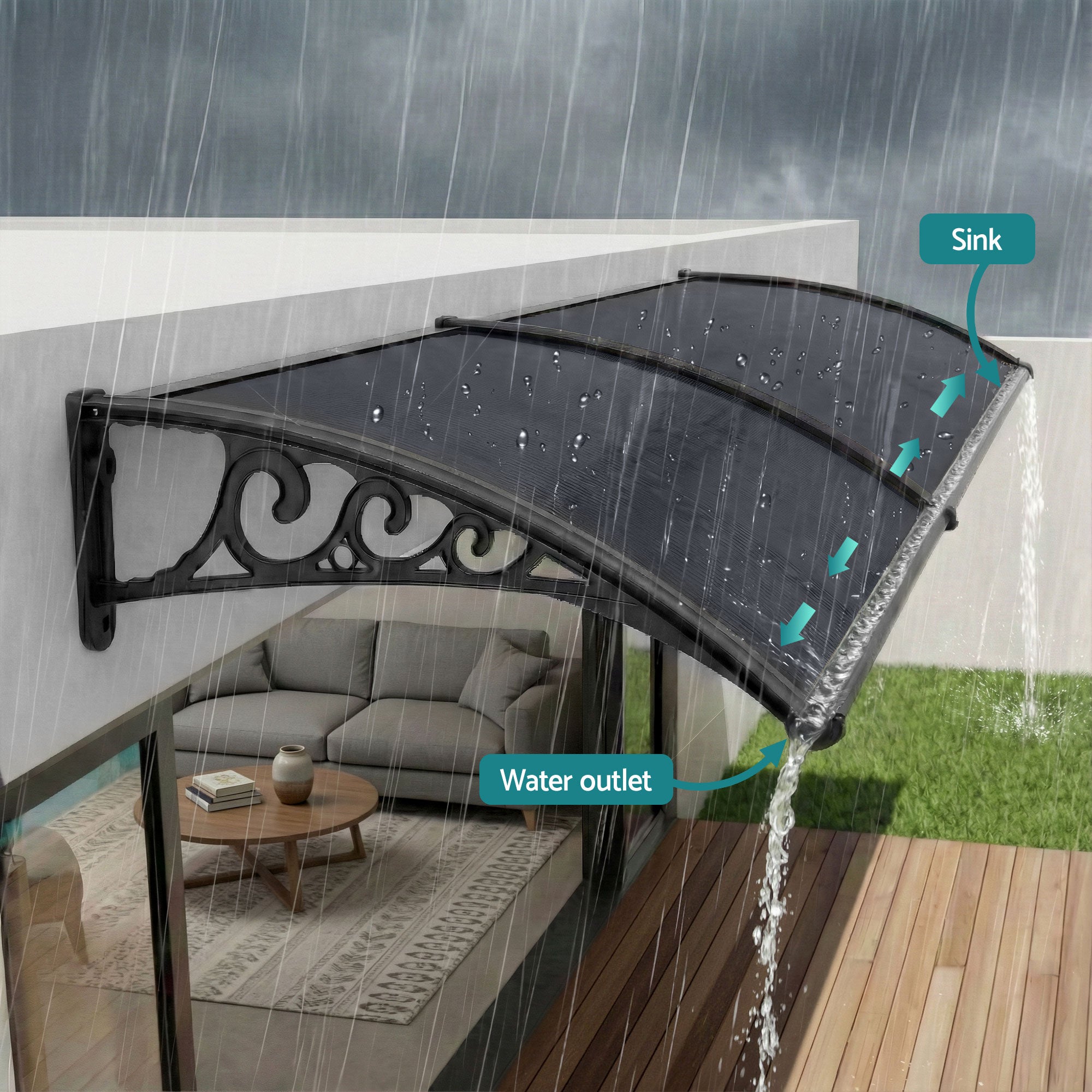 Instahut Window Awning Drainage 0.6mx0.6m Outdoor Grey Free Delivery