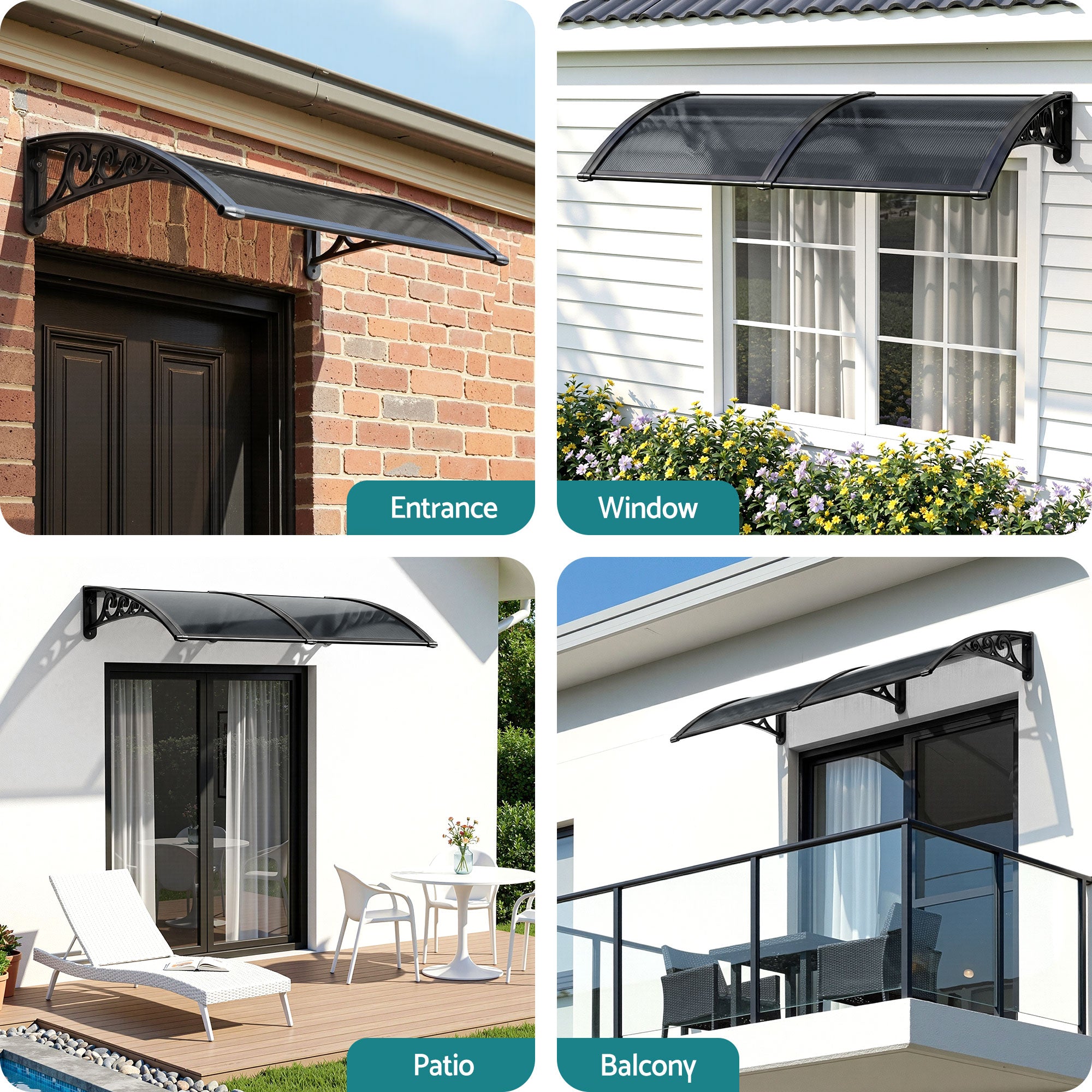 Instahut Window Awning Drainage 0.6mx0.6m Outdoor Grey Free Delivery