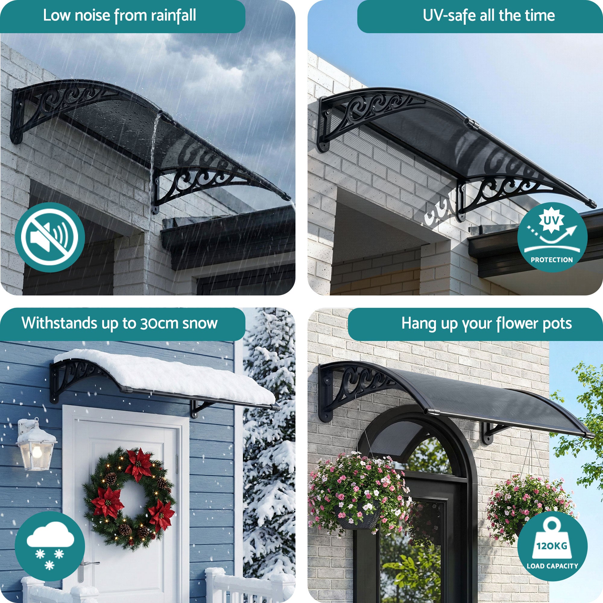 Instahut Window Awning Drainage 0.6mx0.6m Outdoor Grey Free Delivery