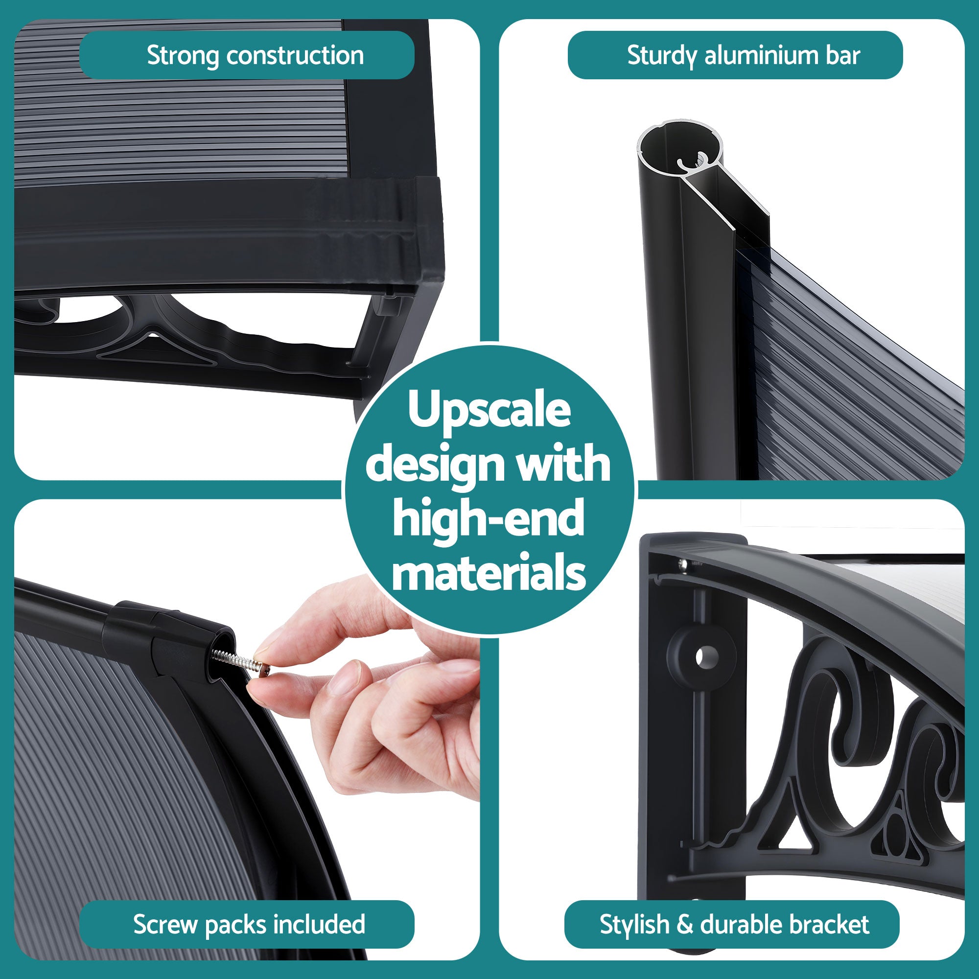 Instahut Window Awning Drainage 0.6mx0.6m Outdoor Grey Free Delivery