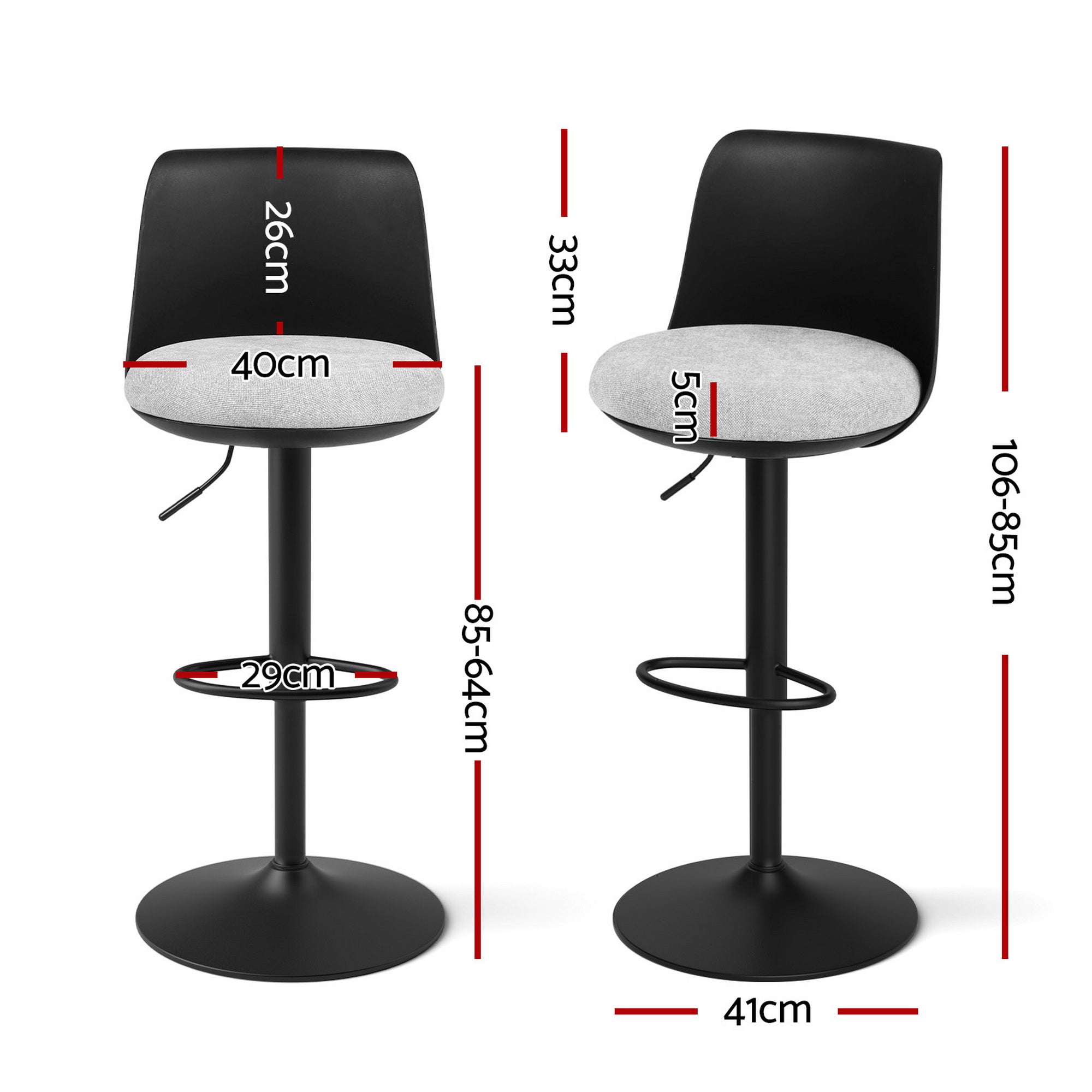 Artiss 2x Bar Stools Kitchen Swivel Gas Lift Counter Dining Chair Curved Black