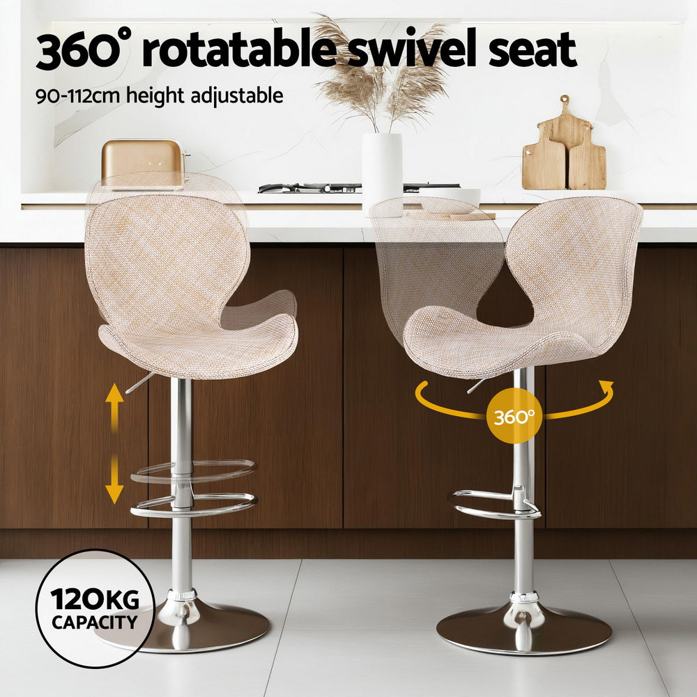 Artiss Set of 2 Bar Stools Kitchen Swivel Gas Lift Counter Chair Wing PE Rattan Beige