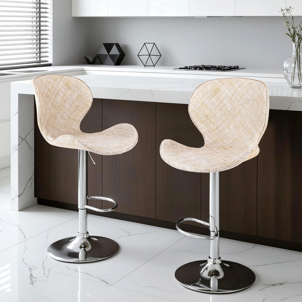 Artiss Set of 2 Bar Stools Kitchen Swivel Gas Lift Counter Chair Wing PE Rattan Beige