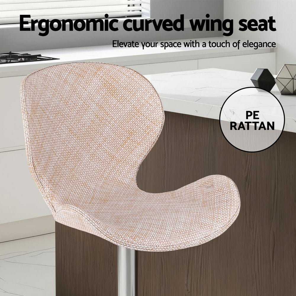 Artiss Set of 4 Bar Stools Kitchen Swivel Gas Lift Counter Chair Wing PE Rattan Beige